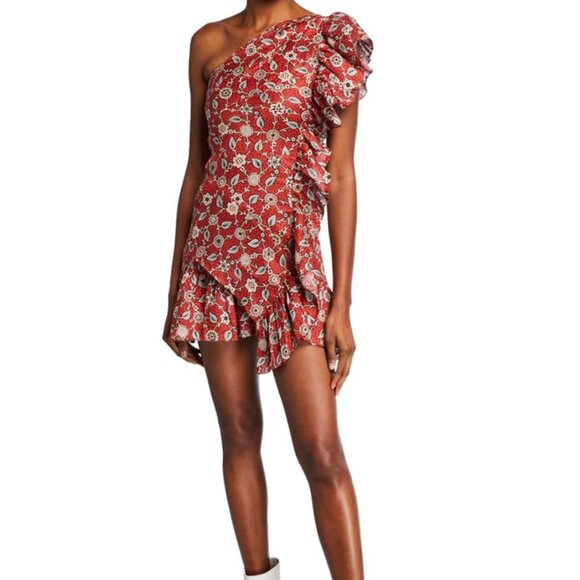 mini dress floral print linen ruffle - Picture 1 of 16
